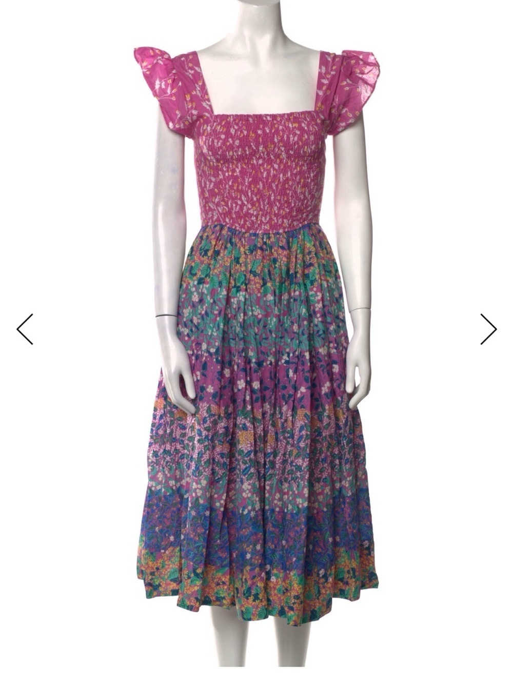 Caroline Constas Pink Multi Floral Smocked Dress S NWT Bow Back Cottagecore